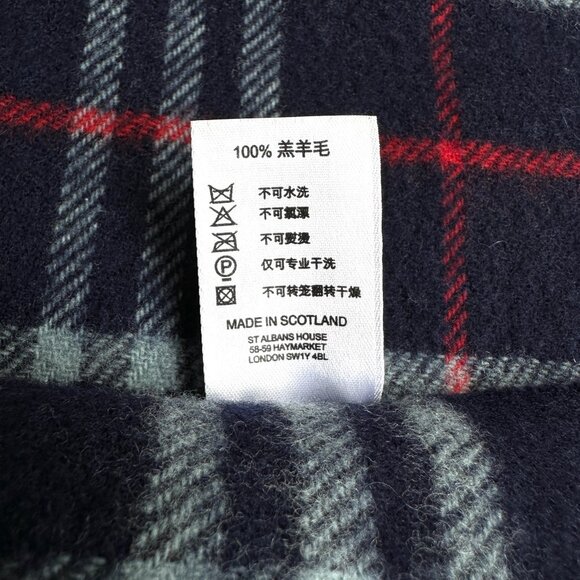 NEW - BURBERRY made in Scotland 100% Lambswool Paid Navy Scarf - UNISEX - Picture 5 of 7